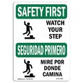Signmission OSHA, Watch Your Step Bilingual, 24in X 18in Alum, 24" W, 18" H, Landscape, OS-SF-A-1824-L-10886 OS-SF-A-1824-L-10886